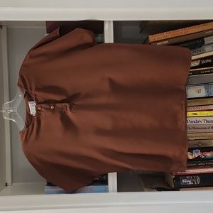 Vintage shirt sleeved women's blouse from Russ, brown, size 10